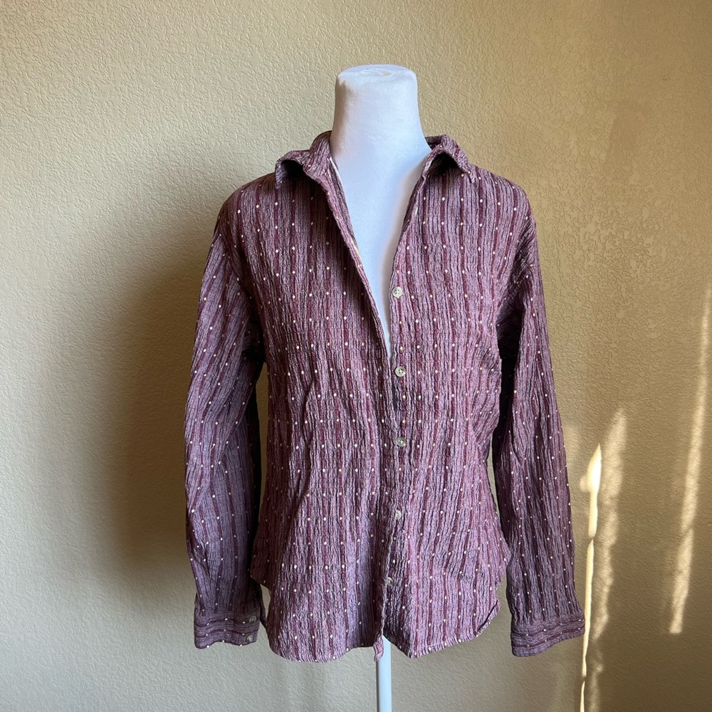 COLUMBIA Y2K style purple stripe textured button down shirt | large